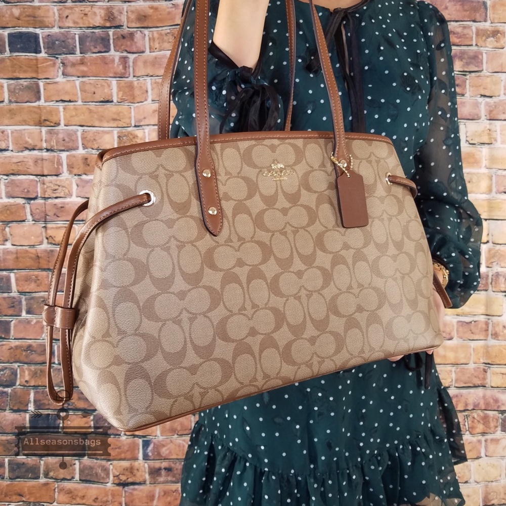 Coach signature pvc drawstring khaki brown tote - Picture 3 of 8